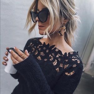 Black Sincerely Yours Off the Shoulder Crochet Top